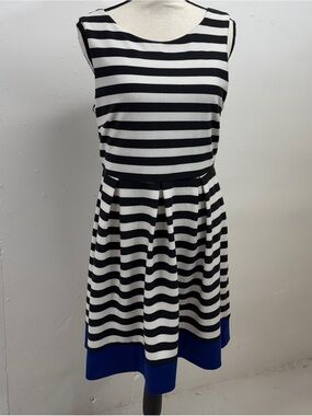 Striped Sleeveless Mini Dress with Blue Hem